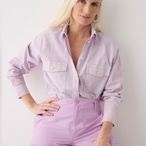 J. Crew Women’s Garment dyed chambray shirt BP627 GREEN 4 - Picture 1 of 6